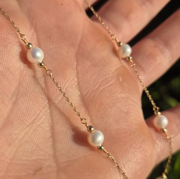 14K Gold Freshwater Pearl Chain Necklace - Picture 3 of 4